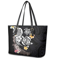 Hawaiian Tropical Plumeria Turtles Leather Tote Bag Polynesian Art Tattoo