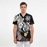 Hawaiian Tropical Plumeria Turtles Scrub Top Polynesian Art Tattoo - Polynesian Pride
