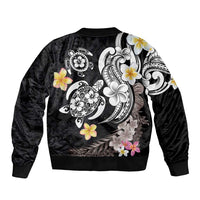 Hawaiian Tropical Plumeria Turtles Sleeve Zip Bomber Jacket Polynesian Art Tattoo