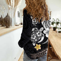 Hawaiian Tropical Plumeria Turtles Women Casual Shirt Polynesian Art Tattoo