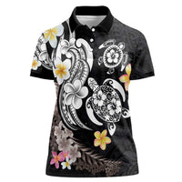 Hawaiian Tropical Plumeria Turtles Women Polo Shirt Polynesian Art Tattoo