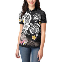 Hawaiian Tropical Plumeria Turtles Women Polo Shirt Polynesian Art Tattoo