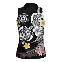 Hawaiian Tropical Plumeria Turtles Women Sleeveless Polo Shirt Polynesian Art Tattoo