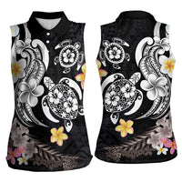 Hawaiian Tropical Plumeria Turtles Women Sleeveless Polo Shirt Polynesian Art Tattoo