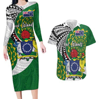 Cook Islands Independence Day Couples Matching Long Sleeve Bodycon Dress and Hawaiian Shirt National Flag and Emblem with Tatau Tattoo