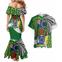 Cook Islands Independence Day Couples Matching Mermaid Dress and Hawaiian Shirt National Flag and Emblem with Tatau Tattoo