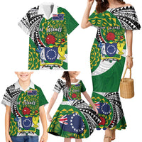Cook Islands Independence Day Family Matching Mermaid Dress and Hawaiian Shirt National Flag and Emblem with Tatau Tattoo