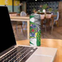 Cook Islands Independence Day Skinny Tumbler National Flag and Emblem with Tatau Tattoo