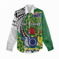Cook Islands Independence Day Women Casual Shirt National Flag and Emblem with Tatau Tattoo