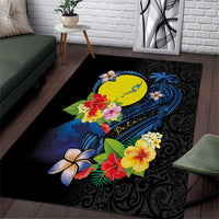 Palau Independence Day Area Rug Melanesian Tattoo with Hibiscus