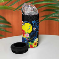Palau Independence Day 4 in 1 Can Cooler Tumbler Melanesian Tattoo with Hibiscus