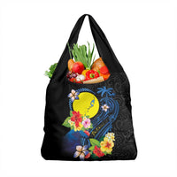 Palau Independence Day Grocery Bag Melanesian Tattoo with Hibiscus