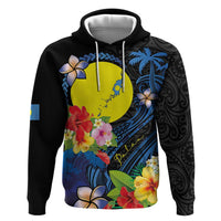 Palau Independence Day Hoodie Melanesian Tattoo with Hibiscus