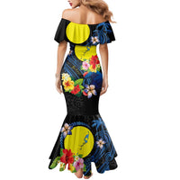 Palau Independence Day Mermaid Dress Melanesian Tattoo with Hibiscus