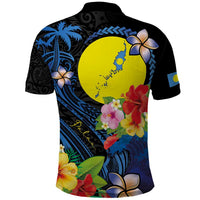 Palau Independence Day Polo Shirt Melanesian Tattoo with Hibiscus
