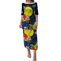 Palau Independence Day Puletasi Melanesian Tattoo with Hibiscus