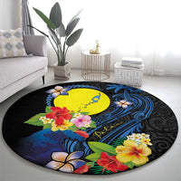Palau Independence Day Round Carpet Melanesian Tattoo with Hibiscus