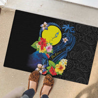 Palau Independence Day Rubber Doormat Melanesian Tattoo with Hibiscus