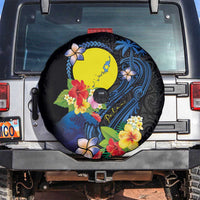 Palau Independence Day Spare Tire Cover Melanesian Tattoo with Hibiscus