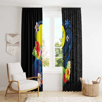 Palau Independence Day Window Curtain Melanesian Tattoo with Hibiscus