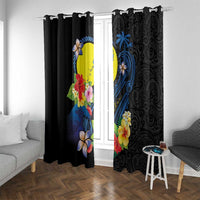 Palau Independence Day Window Curtain Melanesian Tattoo with Hibiscus