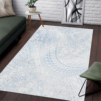 Hawaiian Turtles and Leis Area Rug Tribal Kakau Pattern Airy White Blue Cloud Vibe LT03 White - Polynesian Pride