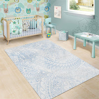 Hawaiian Turtles and Leis Area Rug Tribal Kakau Pattern Airy White Blue Cloud Vibe LT03 - Polynesian Pride