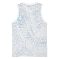 Hawaiian Turtles and Leis Basketball Jersey Tribal Kakau Pattern Airy White Blue Cloud Vibe LT03 - Polynesian Pride