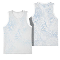 Hawaiian Turtles and Leis Basketball Jersey Tribal Kakau Pattern Airy White Blue Cloud Vibe LT03 - Polynesian Pride
