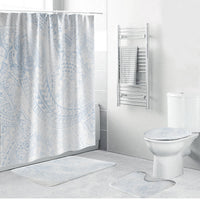 Hawaiian Turtles and Leis Bathroom Set Tribal Kakau Pattern Airy White Blue Cloud Vibe LT03 Bathroom Set (4 pcs) White - Polynesian Pride