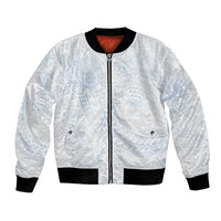 Hawaiian Turtles and Leis Bomber Jacket Tribal Kakau Pattern Airy White Blue Cloud Vibe LT03 Unisex White - Polynesian Pride