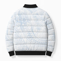 Hawaiian Turtles and Leis Bomber Puffer Jacket Tribal Kakau Pattern Airy White Blue Cloud Vibe LT03 - Polynesian Pride