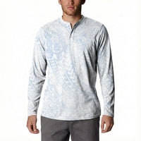 Hawaiian Turtles and Leis Button Sweatshirt Tribal Kakau Pattern Airy White Blue Cloud Vibe LT03 - Polynesian Pride