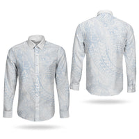 Hawaiian Turtles and Leis Couples Matching Off Shoulder Maxi Dress and Long Sleeve Button Shirt Tribal Kakau Pattern Airy White Blue Cloud Vibe LT03 - Polynesian Pride