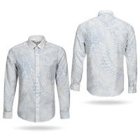 Hawaiian Turtles and Leis Couples Matching Off Shoulder Short Dress and Long Sleeve Button Shirt Tribal Kakau Pattern Airy White Blue Cloud Vibe LT03 - Polynesian Pride