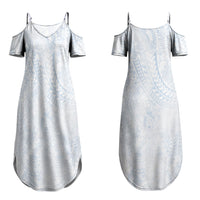Hawaiian Turtles and Leis Couples Matching Summer Maxi Dress and Hawaiian Shirt Tribal Kakau Pattern Airy White Blue Cloud Vibe LT03 - Polynesian Pride
