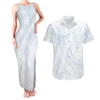 Hawaiian Turtles and Leis Couples Matching Tank Maxi Dress and Hawaiian Shirt Tribal Kakau Pattern Airy White Blue Cloud Vibe LT03 White - Polynesian Pride
