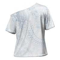 Hawaiian Turtles and Leis Cross Shoulder Shirt Tribal Kakau Pattern Airy White Blue Cloud Vibe LT03 - Polynesian Pride