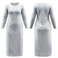 Hawaiian Turtles and Leis Family Matching Long Sleeve Bodycon Dress and Hawaiian Shirt Tribal Kakau Pattern Airy White Blue Cloud Vibe LT03 Mom's Dress White - Polynesian Pride
