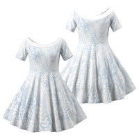 Hawaiian Turtles and Leis Family Matching Long Sleeve Bodycon Dress and Hawaiian Shirt Tribal Kakau Pattern Airy White Blue Cloud Vibe LT03 Daughter's Dress White - Polynesian Pride