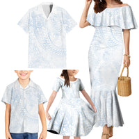 Hawaiian Turtles and Leis Family Matching Mermaid Dress and Hawaiian Shirt Tribal Kakau Pattern Airy White Blue Cloud Vibe LT03 - Polynesian Pride