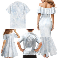 Hawaiian Turtles and Leis Family Matching Mermaid Dress and Hawaiian Shirt Tribal Kakau Pattern Airy White Blue Cloud Vibe LT03 - Polynesian Pride