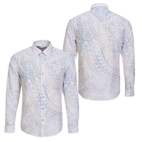 Hawaiian Turtles and Leis Family Matching Mermaid Dress and Hawaiian Shirt Tribal Kakau Pattern Airy White Blue Cloud Vibe LT03 Dad's Shirt - Long Sleeve White - Polynesian Pride