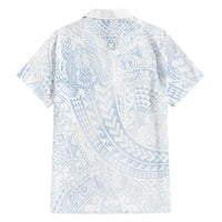 Hawaiian Turtles and Leis Family Matching Off The Shoulder Long Sleeve Dress and Hawaiian Shirt Tribal Kakau Pattern Airy White Blue Cloud Vibe LT03 - Polynesian Pride