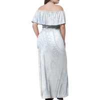 Hawaiian Turtles and Leis Family Matching Off Shoulder Maxi Dress and Hawaiian Shirt Tribal Kakau Pattern Airy White Blue Cloud Vibe LT03 - Polynesian Pride