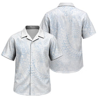 Hawaiian Turtles and Leis Family Matching Off Shoulder Short Dress and Hawaiian Shirt Tribal Kakau Pattern Airy White Blue Cloud Vibe LT03 Son's Shirt White - Polynesian Pride