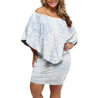 Hawaiian Turtles and Leis Family Matching Off Shoulder Short Dress and Hawaiian Shirt Tribal Kakau Pattern Airy White Blue Cloud Vibe LT03 Mom's Dress White - Polynesian Pride