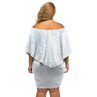 Hawaiian Turtles and Leis Family Matching Off Shoulder Short Dress and Hawaiian Shirt Tribal Kakau Pattern Airy White Blue Cloud Vibe LT03 - Polynesian Pride