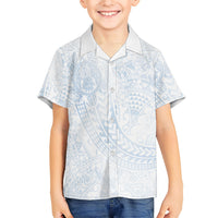 Hawaiian Turtles and Leis Family Matching Puletasi and Hawaiian Shirt Tribal Kakau Pattern Airy White Blue Cloud Vibe LT03 Son's Shirt White - Polynesian Pride