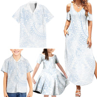 Hawaiian Turtles and Leis Family Matching Summer Maxi Dress and Hawaiian Shirt Tribal Kakau Pattern Airy White Blue Cloud Vibe LT03 - Polynesian Pride